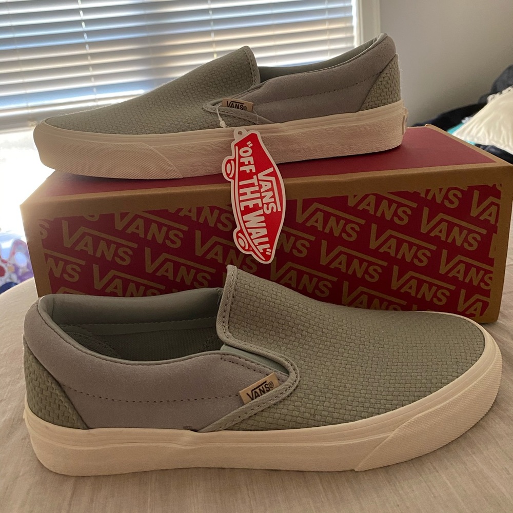 Grey woven slip on vans - 8.5